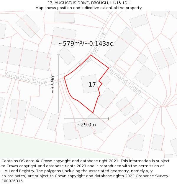 17, AUGUSTUS DRIVE, BROUGH, HU15 1DH: Plot and title map