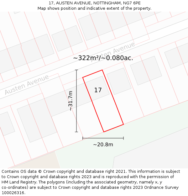 17, AUSTEN AVENUE, NOTTINGHAM, NG7 6PE: Plot and title map