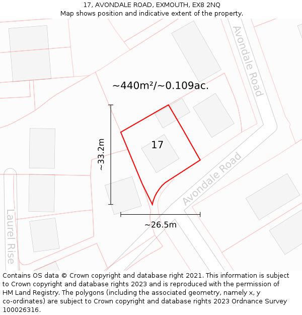 17, AVONDALE ROAD, EXMOUTH, EX8 2NQ: Plot and title map