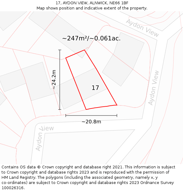17, AYDON VIEW, ALNWICK, NE66 1BF: Plot and title map