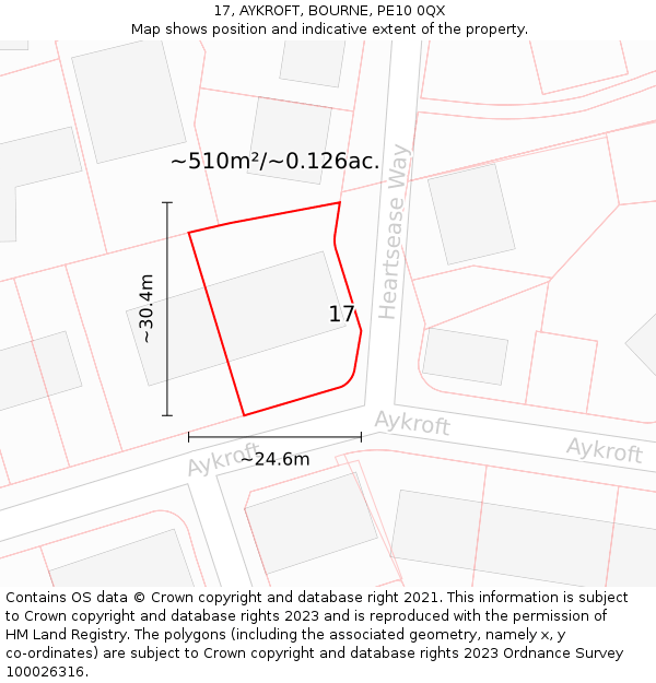 17, AYKROFT, BOURNE, PE10 0QX: Plot and title map