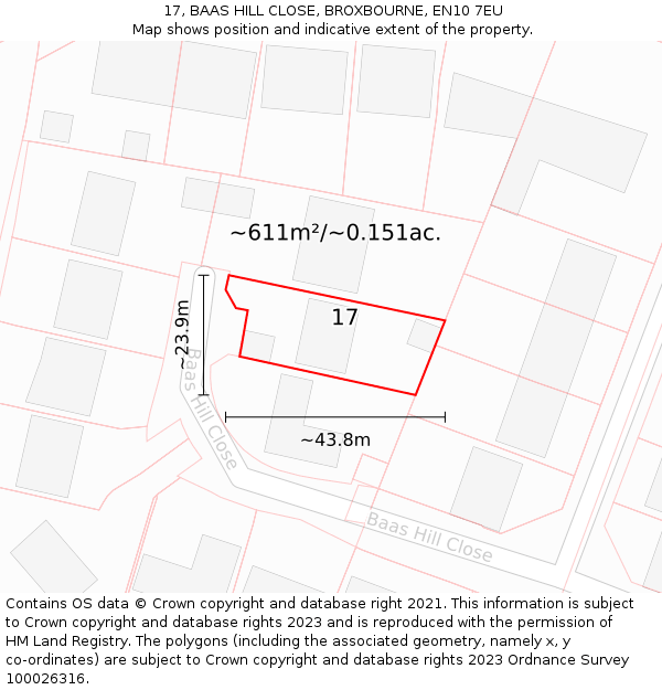 17, BAAS HILL CLOSE, BROXBOURNE, EN10 7EU: Plot and title map