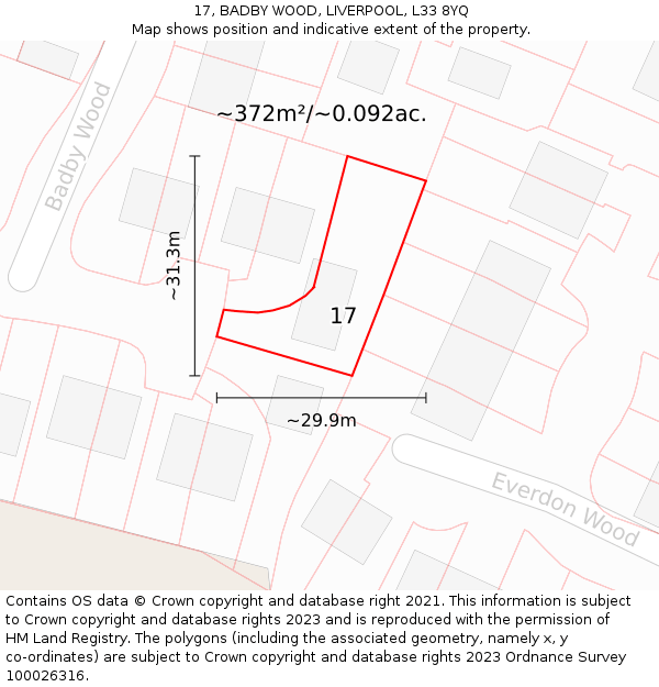 17, BADBY WOOD, LIVERPOOL, L33 8YQ: Plot and title map