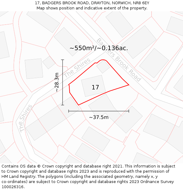 17, BADGERS BROOK ROAD, DRAYTON, NORWICH, NR8 6EY: Plot and title map