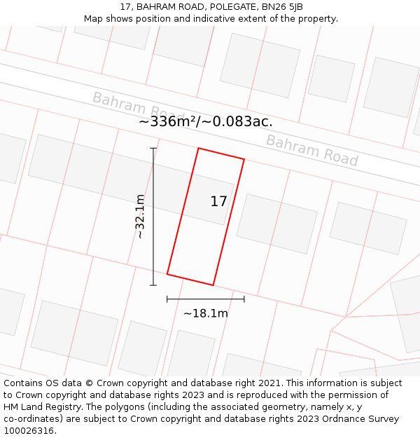 17, BAHRAM ROAD, POLEGATE, BN26 5JB: Plot and title map