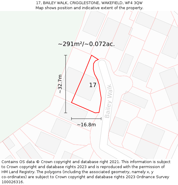 17, BAILEY WALK, CRIGGLESTONE, WAKEFIELD, WF4 3QW: Plot and title map