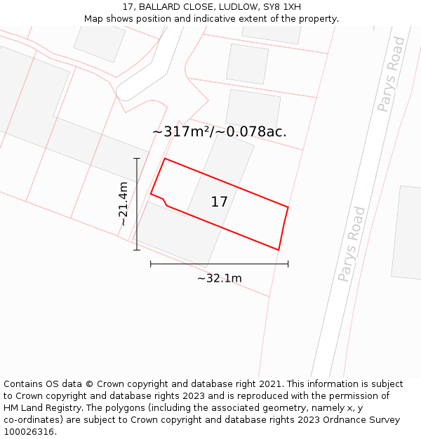 17, BALLARD CLOSE, LUDLOW, SY8 1XH: Plot and title map