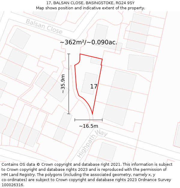 17, BALSAN CLOSE, BASINGSTOKE, RG24 9SY: Plot and title map