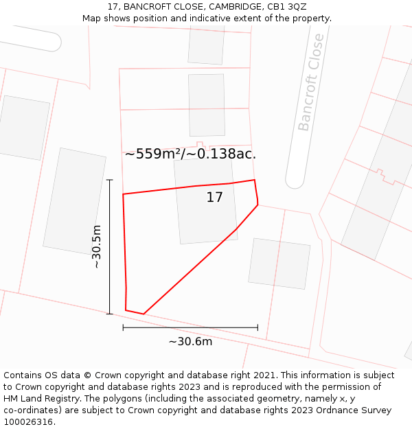 17, BANCROFT CLOSE, CAMBRIDGE, CB1 3QZ: Plot and title map