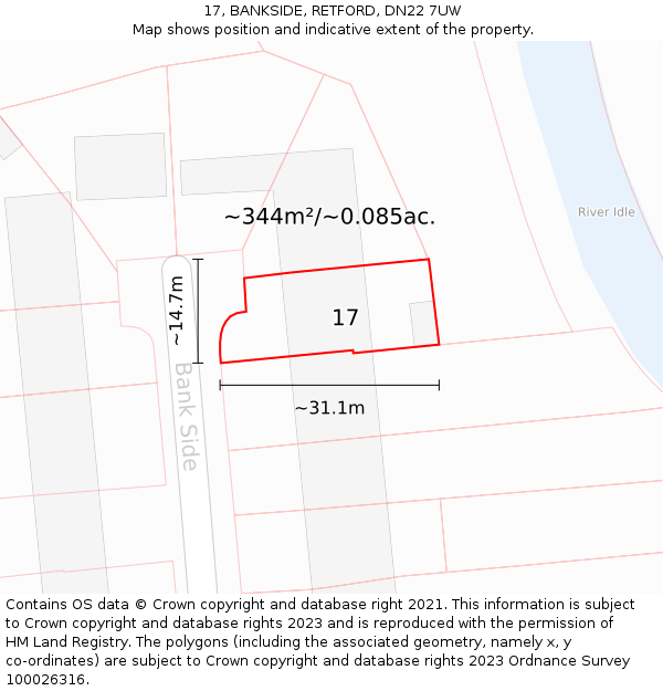 17, BANKSIDE, RETFORD, DN22 7UW: Plot and title map