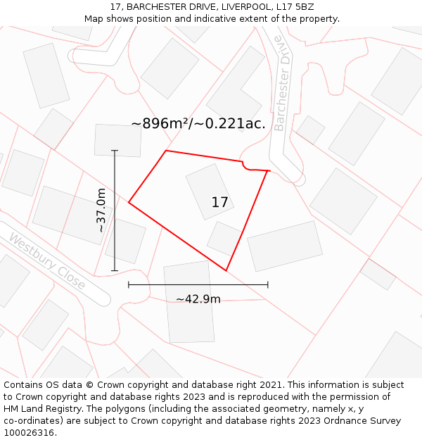 17, BARCHESTER DRIVE, LIVERPOOL, L17 5BZ: Plot and title map