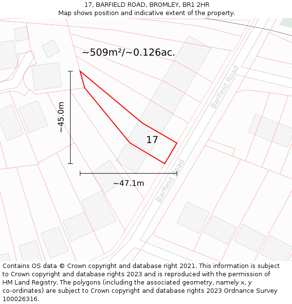 17, BARFIELD ROAD, BROMLEY, BR1 2HR: Plot and title map
