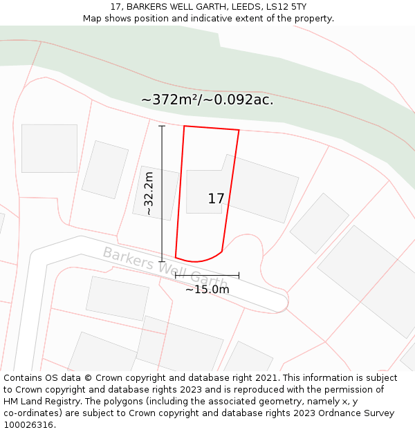 17, BARKERS WELL GARTH, LEEDS, LS12 5TY: Plot and title map