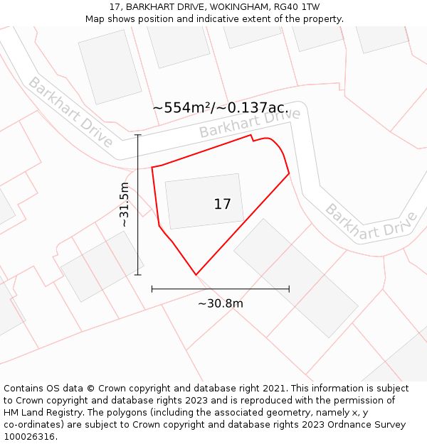 17, BARKHART DRIVE, WOKINGHAM, RG40 1TW: Plot and title map