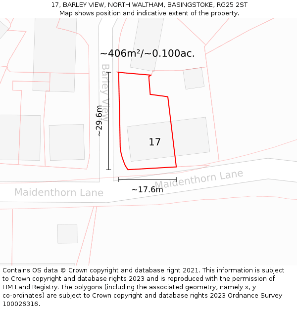 17, BARLEY VIEW, NORTH WALTHAM, BASINGSTOKE, RG25 2ST: Plot and title map