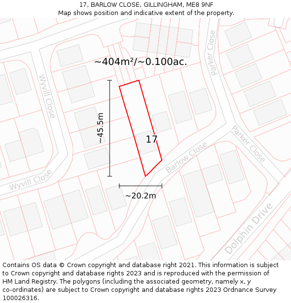 17, BARLOW CLOSE, GILLINGHAM, ME8 9NF: Plot and title map