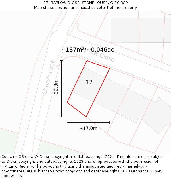 17, BARLOW CLOSE, STONEHOUSE, GL10 3QP: Plot and title map