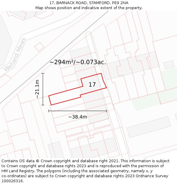 17, BARNACK ROAD, STAMFORD, PE9 2NA: Plot and title map