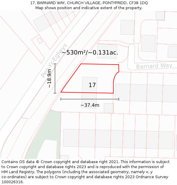 17, BARNARD WAY, CHURCH VILLAGE, PONTYPRIDD, CF38 1DQ: Plot and title map