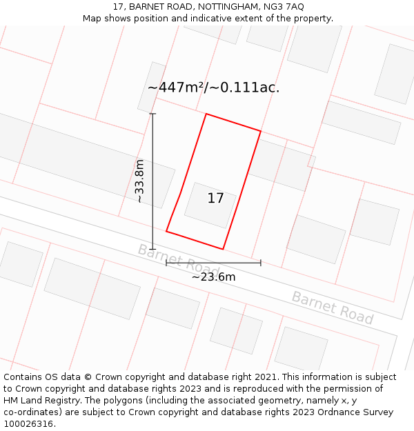 17, BARNET ROAD, NOTTINGHAM, NG3 7AQ: Plot and title map