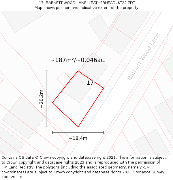 17, BARNETT WOOD LANE, LEATHERHEAD, KT22 7DT: Plot and title map