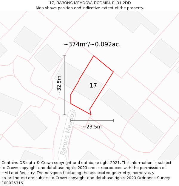 17, BARONS MEADOW, BODMIN, PL31 2DD: Plot and title map