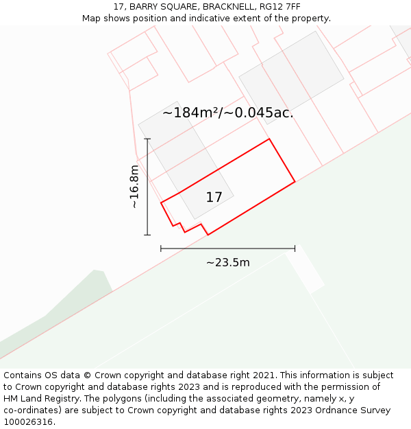 17, BARRY SQUARE, BRACKNELL, RG12 7FF: Plot and title map