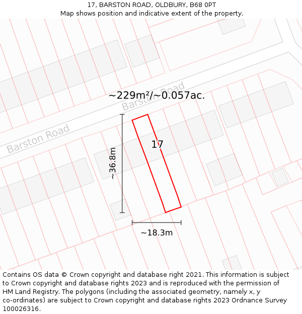17, BARSTON ROAD, OLDBURY, B68 0PT: Plot and title map