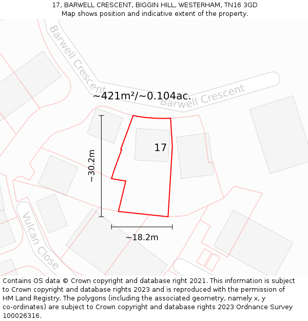 17, BARWELL CRESCENT, BIGGIN HILL, WESTERHAM, TN16 3GD: Plot and title map