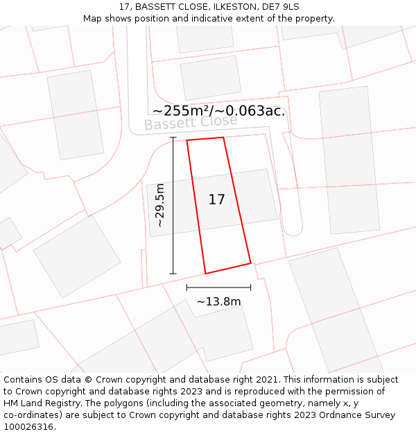 17, BASSETT CLOSE, ILKESTON, DE7 9LS: Plot and title map