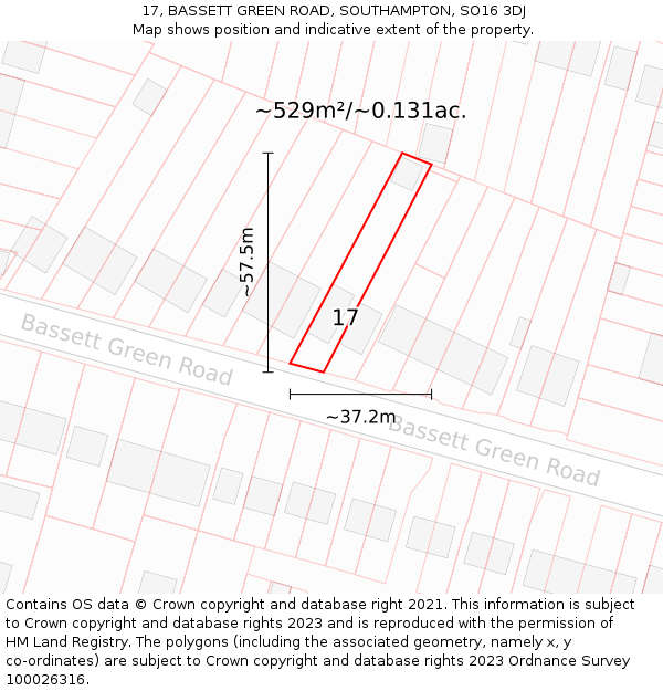 17, BASSETT GREEN ROAD, SOUTHAMPTON, SO16 3DJ: Plot and title map