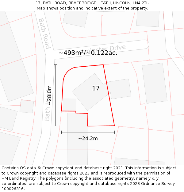 17, BATH ROAD, BRACEBRIDGE HEATH, LINCOLN, LN4 2TU: Plot and title map