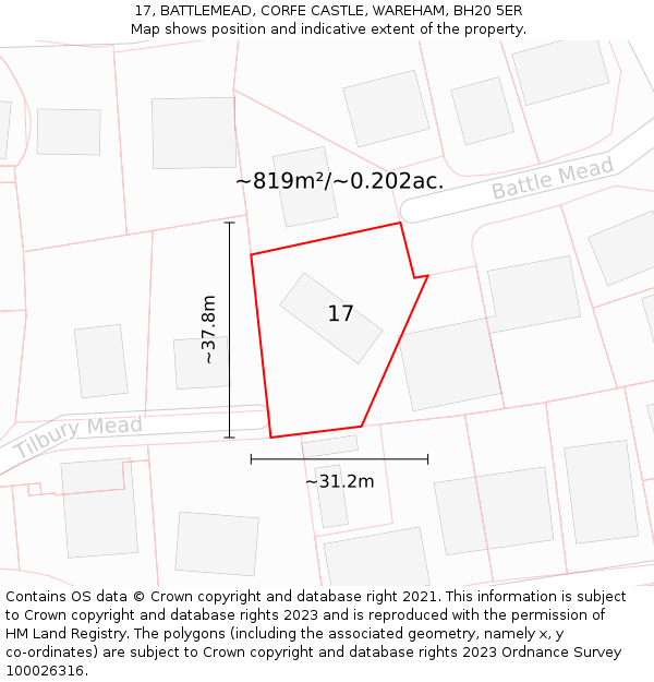 17, BATTLEMEAD, CORFE CASTLE, WAREHAM, BH20 5ER: Plot and title map