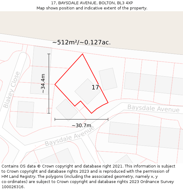 17, BAYSDALE AVENUE, BOLTON, BL3 4XP: Plot and title map