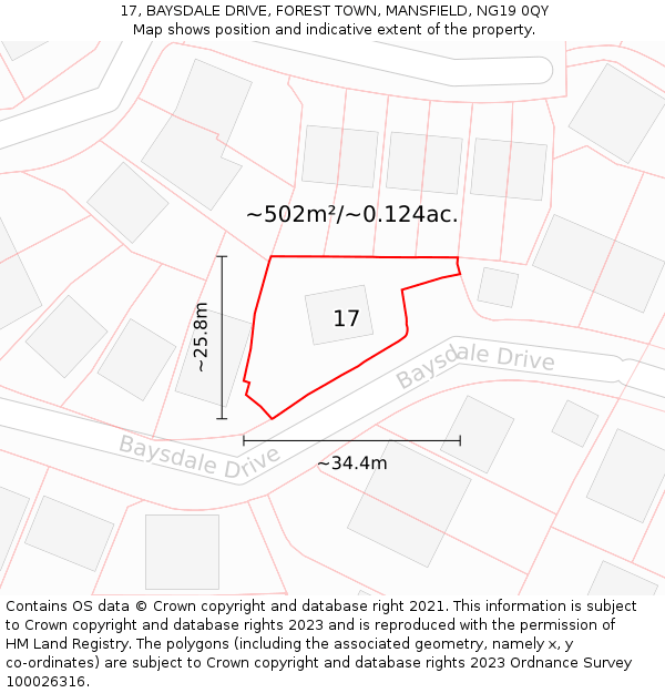 17, BAYSDALE DRIVE, FOREST TOWN, MANSFIELD, NG19 0QY: Plot and title map