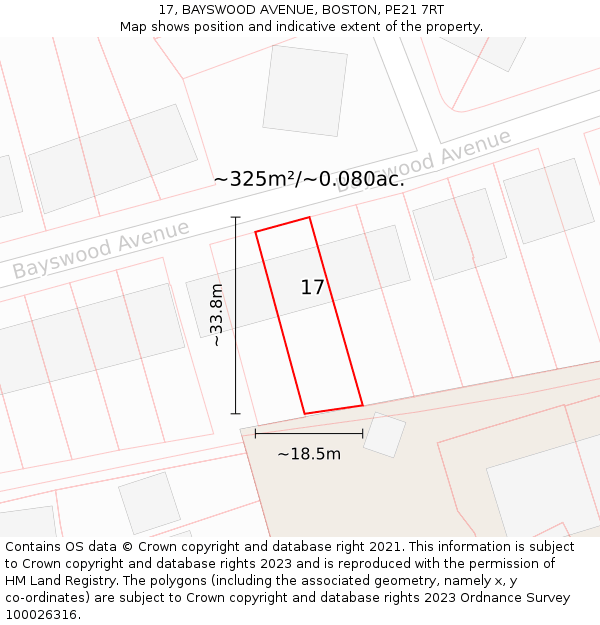 17, BAYSWOOD AVENUE, BOSTON, PE21 7RT: Plot and title map