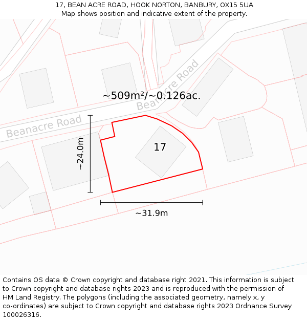 17, BEAN ACRE ROAD, HOOK NORTON, BANBURY, OX15 5UA: Plot and title map