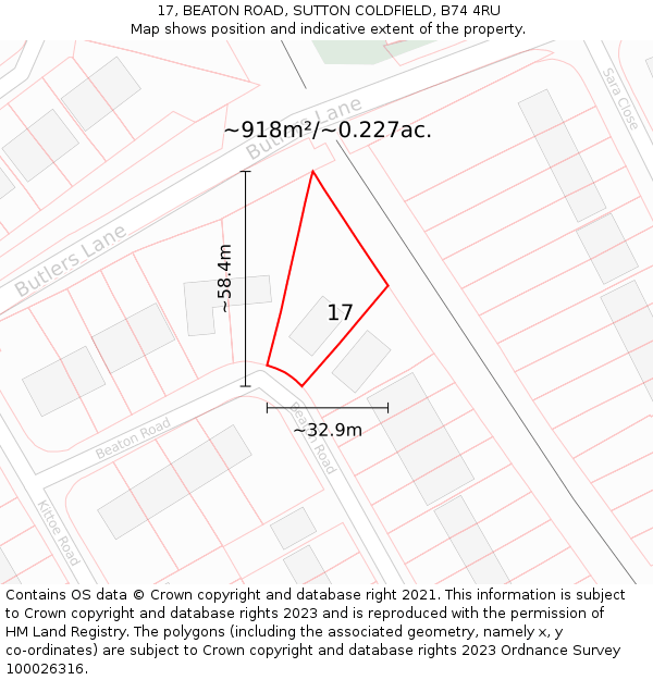 17, BEATON ROAD, SUTTON COLDFIELD, B74 4RU: Plot and title map
