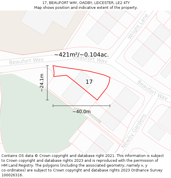 17, BEAUFORT WAY, OADBY, LEICESTER, LE2 4TY: Plot and title map