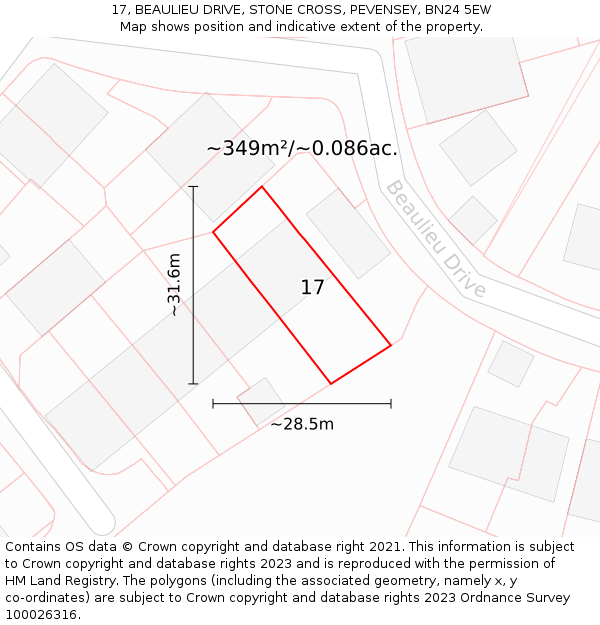 17, BEAULIEU DRIVE, STONE CROSS, PEVENSEY, BN24 5EW: Plot and title map