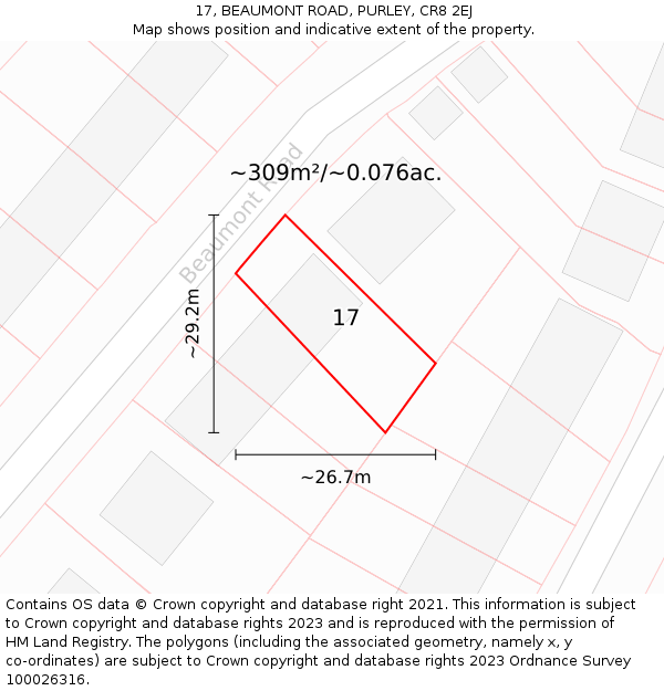 17, BEAUMONT ROAD, PURLEY, CR8 2EJ: Plot and title map