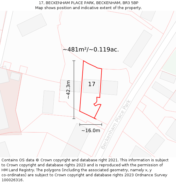 17, BECKENHAM PLACE PARK, BECKENHAM, BR3 5BP: Plot and title map