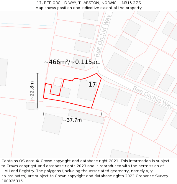 17, BEE ORCHID WAY, THARSTON, NORWICH, NR15 2ZS: Plot and title map