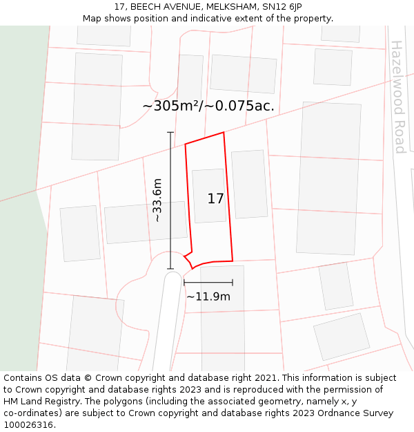 17, BEECH AVENUE, MELKSHAM, SN12 6JP: Plot and title map