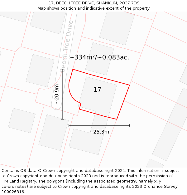 17, BEECH TREE DRIVE, SHANKLIN, PO37 7DS: Plot and title map