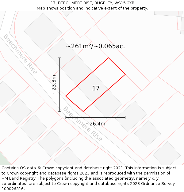 17, BEECHMERE RISE, RUGELEY, WS15 2XR: Plot and title map