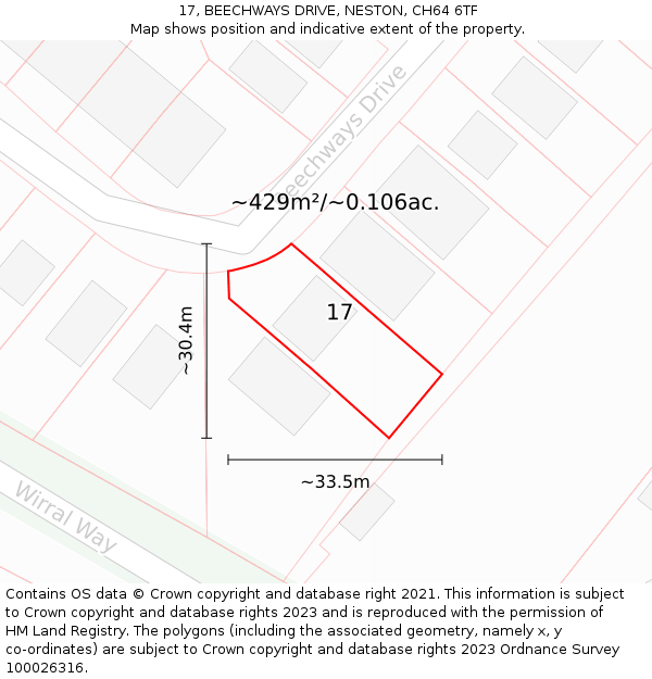 17, BEECHWAYS DRIVE, NESTON, CH64 6TF: Plot and title map