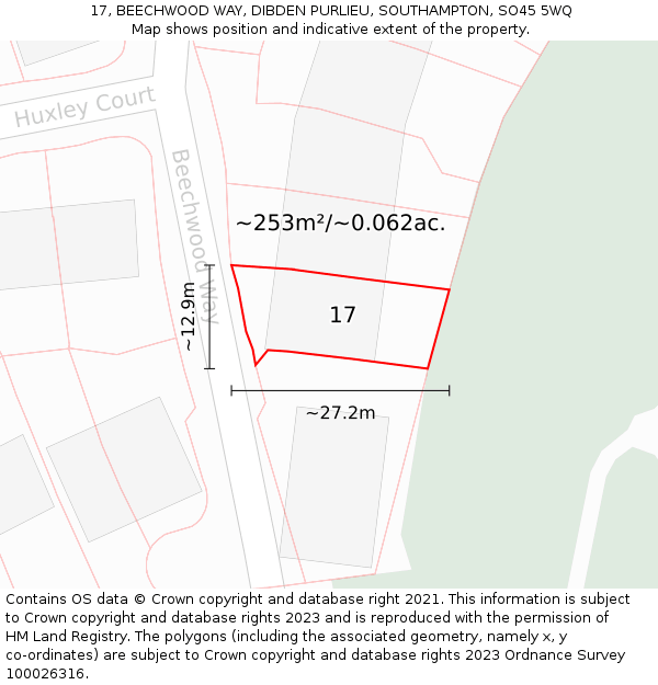 17, BEECHWOOD WAY, DIBDEN PURLIEU, SOUTHAMPTON, SO45 5WQ: Plot and title map