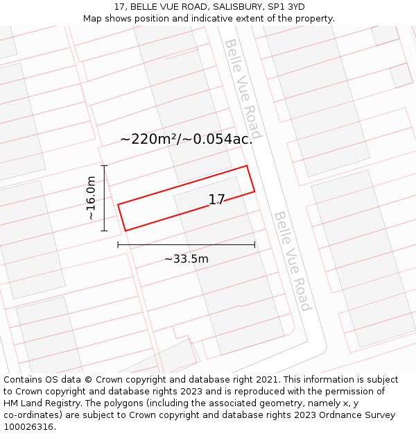 17, BELLE VUE ROAD, SALISBURY, SP1 3YD: Plot and title map