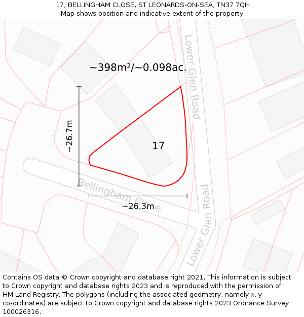 17, BELLINGHAM CLOSE, ST LEONARDS-ON-SEA, TN37 7QH: Plot and title map